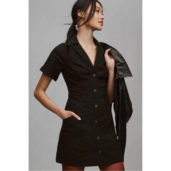 NEW Anthropologie Maeve Short-Sleeve Collared Stretch Mini Shirt Dress Large - Picture 4 of 4